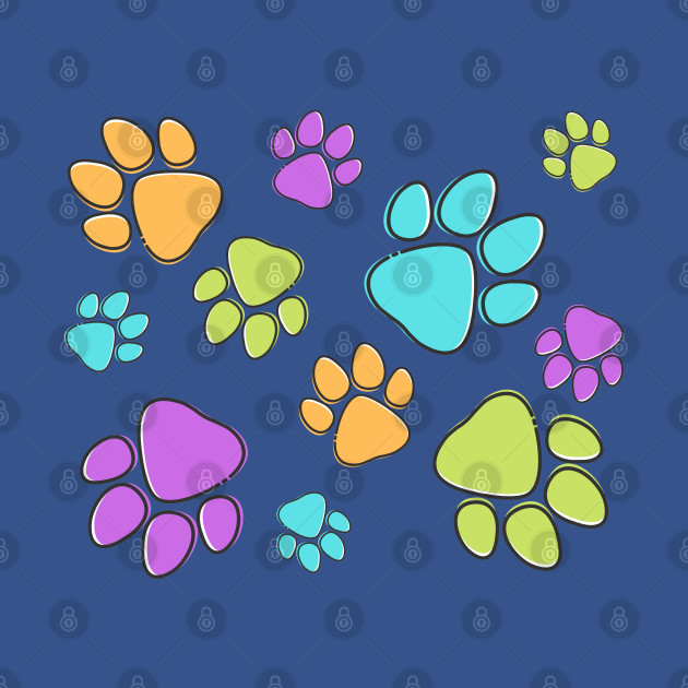 Disover Kids Pawprint Pattern – Orange Purple Green Blue - Pawprint - T-Shirt