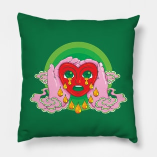 God holding a crying red heart Pillow