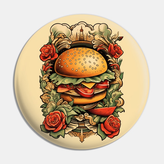 Hamburger Tattoo Pin by JunkyDotCom