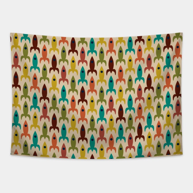 Little Rockets - Colorful Atomic Age Outer Space Pattern Tapestry by KierkegaardDesignStudio