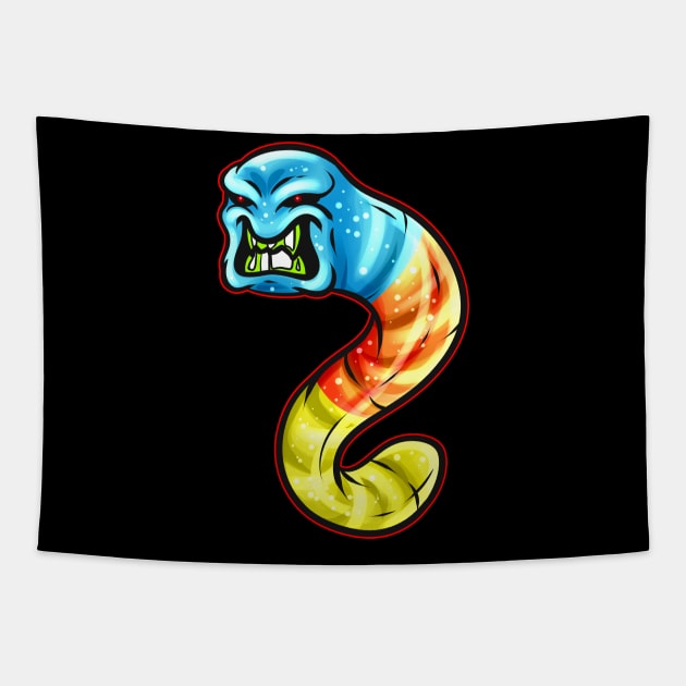 Trick Or Treat Colorful Scary Gummy Worm Tapeworm Halloween Tapestry by SinBle