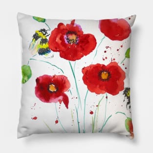 Bumble bees and Poppies Pillow