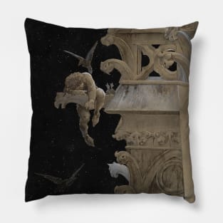 "Notre Dame de Paris" by Luc-Olivier Merson (1881) + starry sky - original painting cleaned, restored, and reimagined Pillow