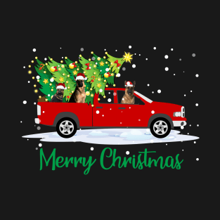 Red Truck Merry Christmas Tree German Shepherd Christmas Santa Hat Xmas T-Shirt