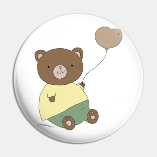 Cute Teddy bear holding a heart balloon Pin