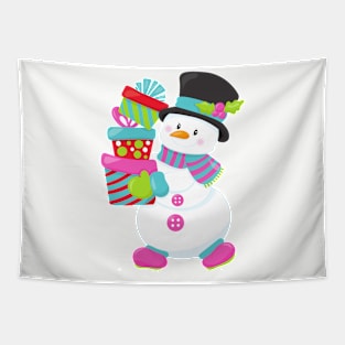 Christmas Snowman, Carrot Nose, Gifts, Presents Tapestry