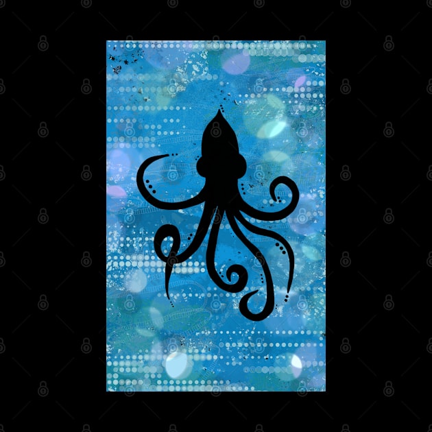 Squid Silhouette on a Blue Abstract Background by Tenpmcreations