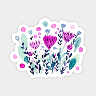 Watercolor whimsical flowers - pink and green Magnet