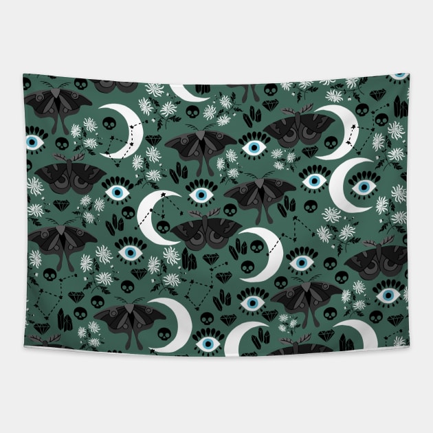 Moth moon and stars pattern Tapestry by kapotka