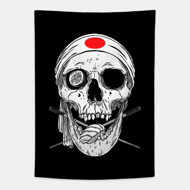 Kawaii Japanese Anime Skeleton Sushi Halloween Tapestry by OccultOmaStore