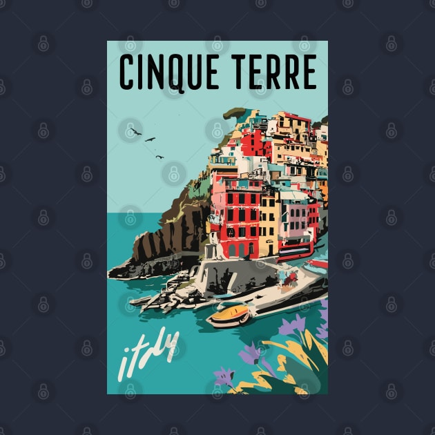 A Vintage Travel Art of Cinque Terre - Italy by goodoldvintage