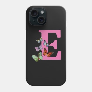 Letter pink E with colorful butterflies Phone Case