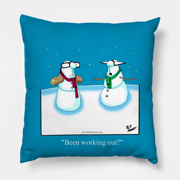 Funny Spectickles Christmas Snowman Cartoon Pillow by abbottcartoons