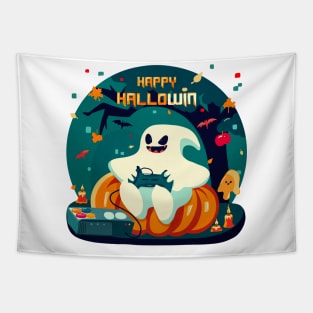Happy Halloween Pun Video Gamer Ghost Tapestry
