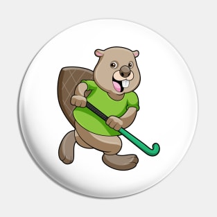 Beaver at Hockey with Hockey bat Pin