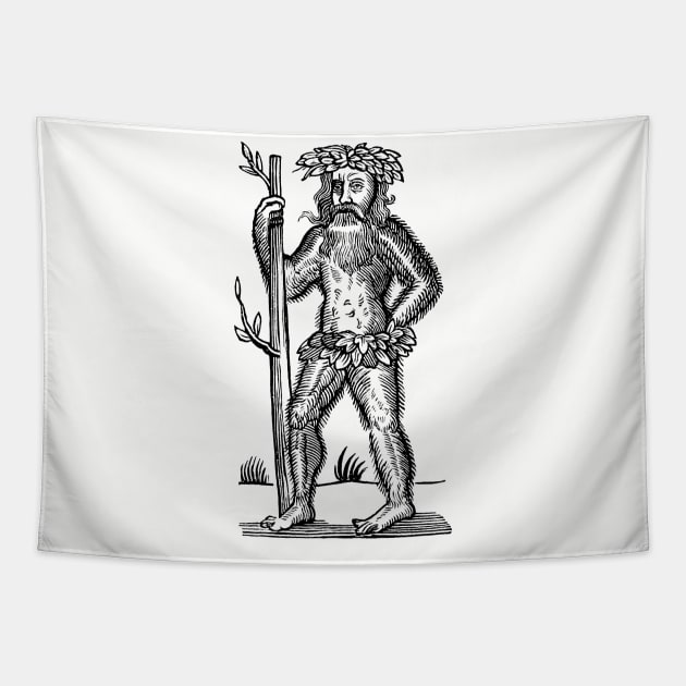 Wild Man or Green Man Medieval Woodcut Tapestry by Pixelchicken