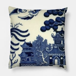 Antique willow ware oriental toile Pillow