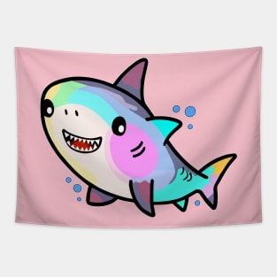 Happy smiling baby shark with bubbles. Kawaii cartoon Tapestry