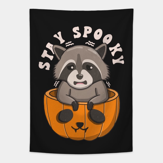 Retro Raccoon Stay Spooky Tapestry by Luna Illustration