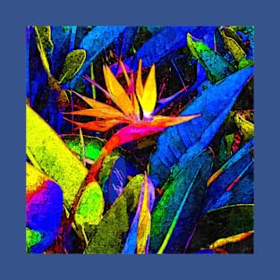 Colorful Bird of Paradise Flower and Leaves Painting T-Shirt