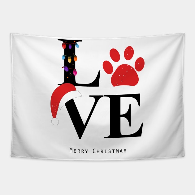 Love text with paw print and colorful light bulb.merry christmas Tapestry by stark.shop