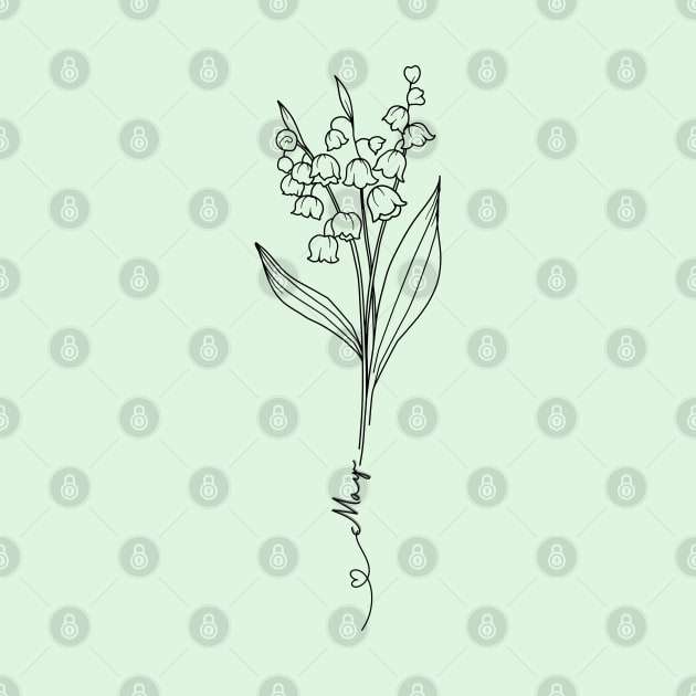 Minimalist Botanical Drawing Lily Of The Valley May Birth Flower by Tina