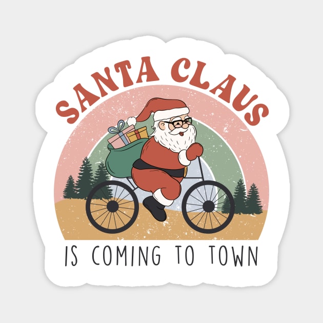 Santa Clause Is Coming to Town - On His Bike! Magnet by Unified by Design