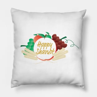 Happy Shavuot - Text, fruits and wheat Pillow