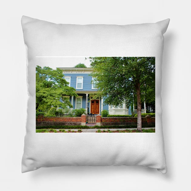 Blue And White House Pillow by Cynthia48