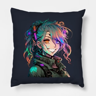 Cyberpunk Girl Smile Pillow