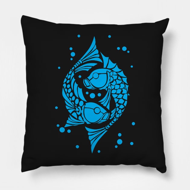 Blue koi fish. Symbol of good luck Pillow by CatCoconut-Art