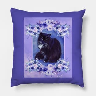 Tuxedo cat with floral elements designed by Renee Lavoie Pillow