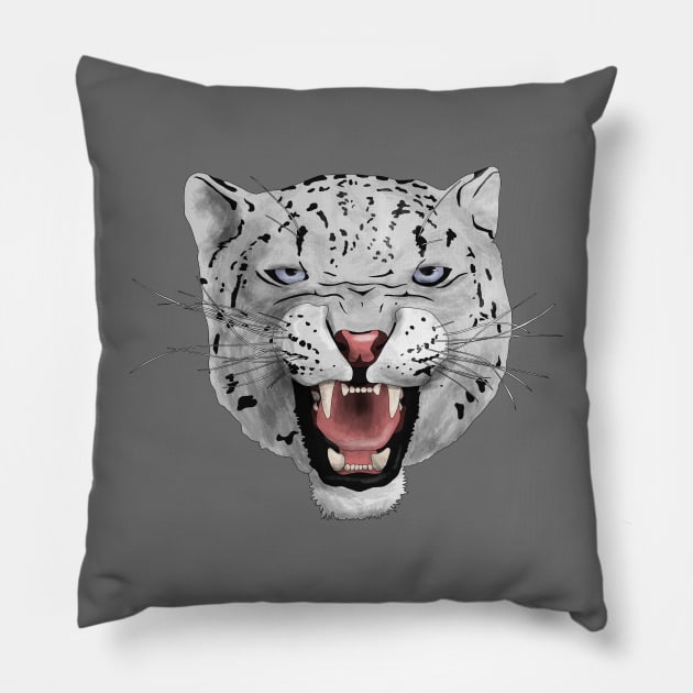 Snarling Snow Leopard Pillow by Kristal Stittle