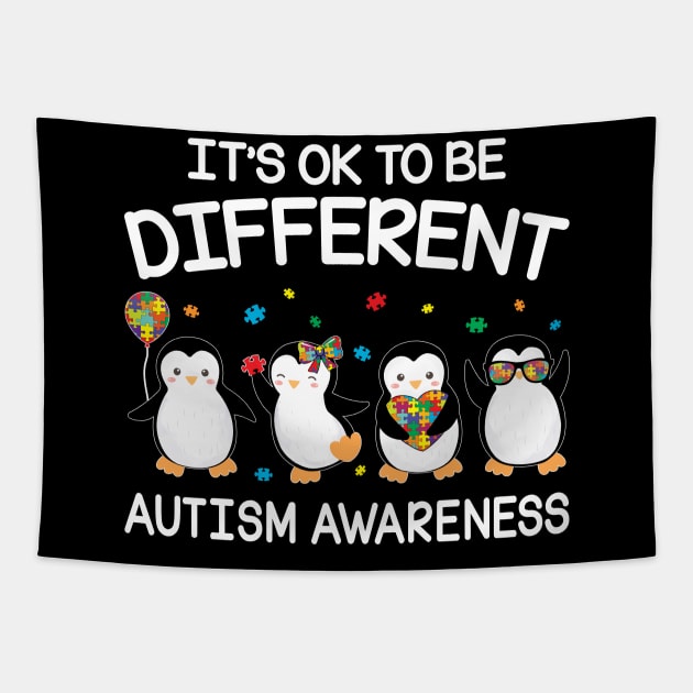 It_s OK To Be Different Cute Penguin World Autism Tapestry by cruztdk5