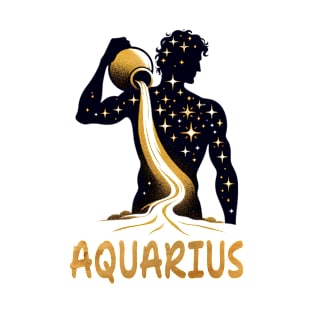 silhouettes golden Aquarius Zodiac Sign Astrology born January Birthday Aquarius Zodiac Horoscope February Birthday T-Shirt