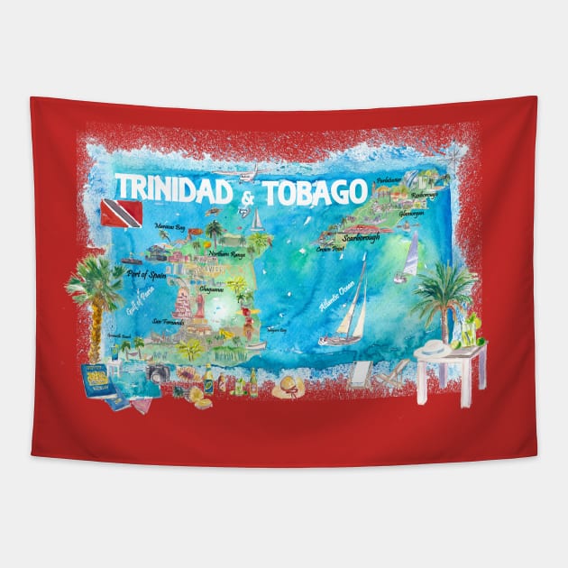 Trinidad Illustrated Travel Map with Roads and Highlights Tapestry by artshop77