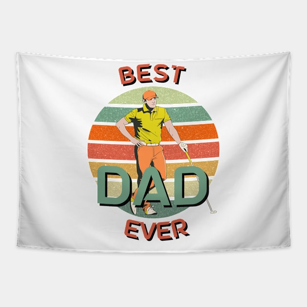 Best Dad Ever Golfing Dad Retro Sunset Tapestry by AdrianaHolmesArt
