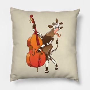 Cool okapi enthusiastically playing a double bass Pillow