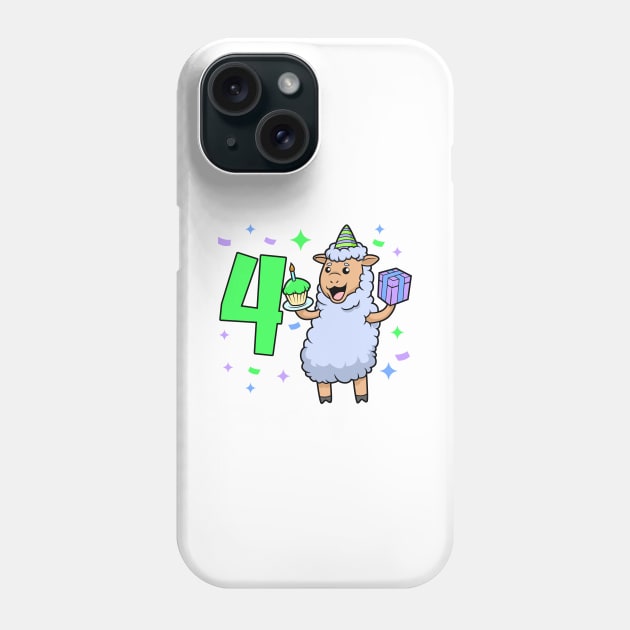 I am 4 with sheep - girl birthday 4 years old Phone Case by Modern Medieval Design