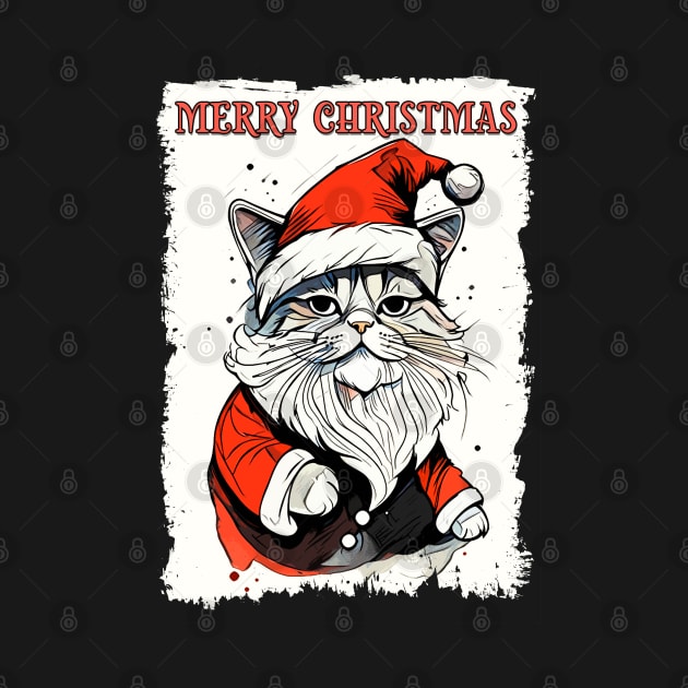 Funny Merry Christmas Quote Cute Santa Claus Cat Illustration for Pet Lovers and Owners by Naumovski