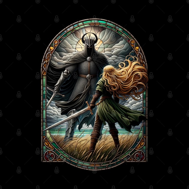 Epic Duel in Stained Glass - A Fierce Maiden and a Dark Wraith - Fantasy by Fenay-Designs