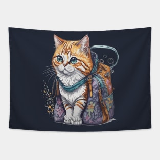 Cat with School Bag Tapestry