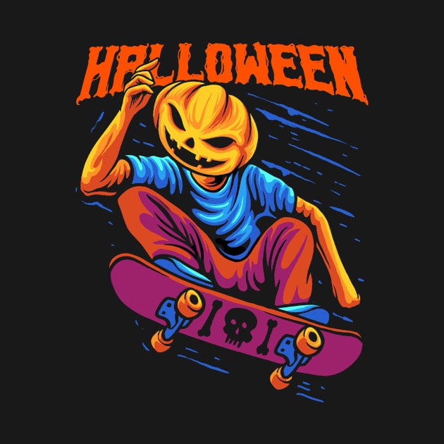 halloween skateboarding pimpkin illustration by drydenshops