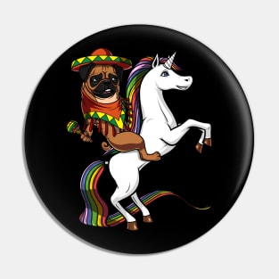 Mexican Pug Dog Riding Unicorn Cinco de Mayo Fiesta Pin