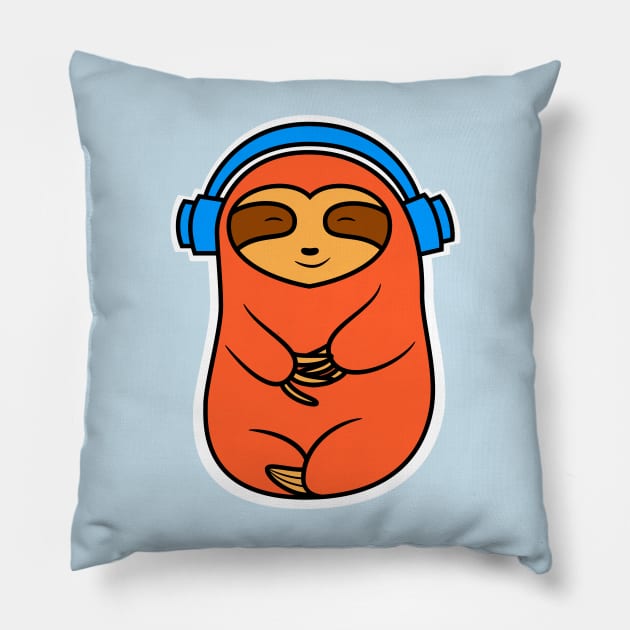Happy Orange Sloth Listening to Music Pillow by SubtleSplit