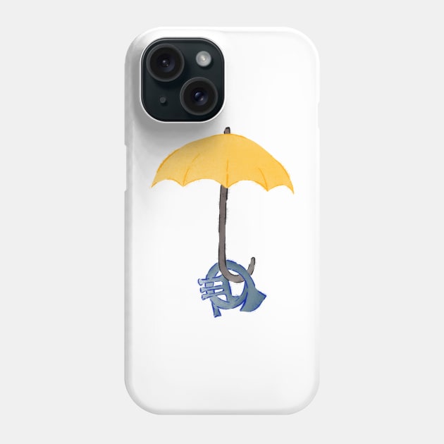 Yellow umbrella and blue horn Phone Case by Uwaki