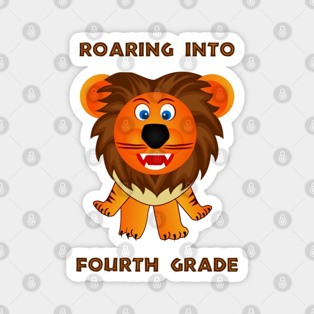 Roaring Into Fourth Grade (Cartoon Lion) Magnet by TimespunThreads