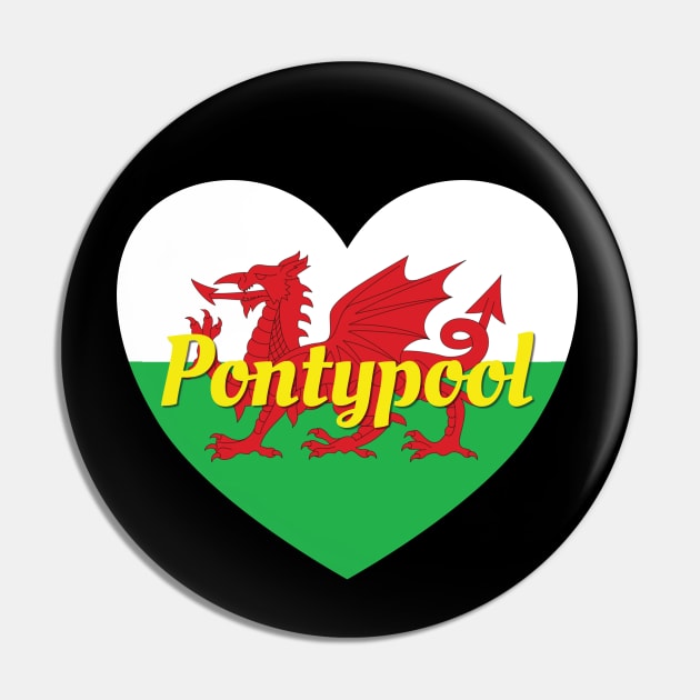 Pontypool Wales UK Wales Flag Heart Pin by DPattonPD