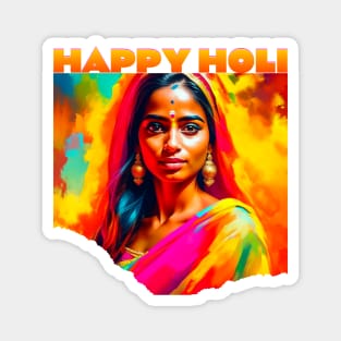 Happy Holi Beautiful Woman Magnet