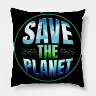 Logo Save The Planet With Clouds, Gras, Ocean For Earth Day Pillow